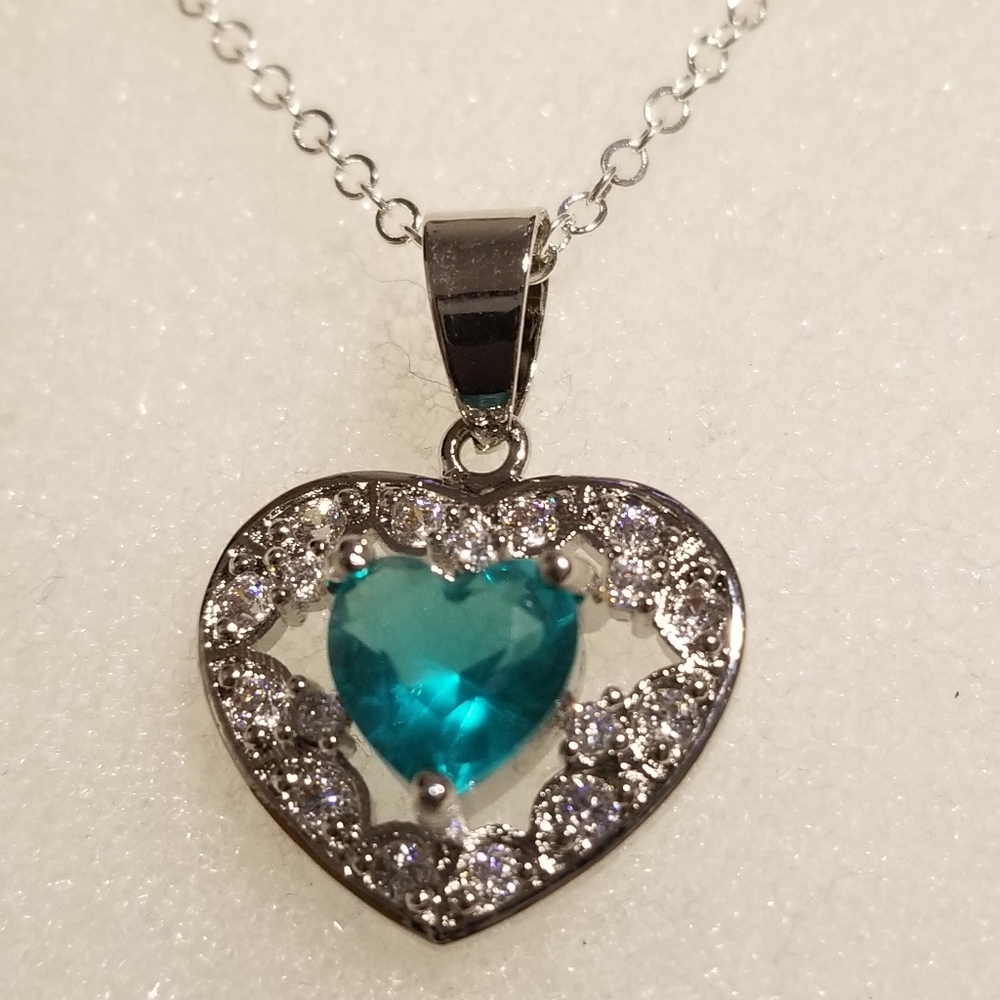 Vintage Aquamarine Heart Silver Pendant